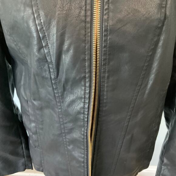 Vintage 90s Black vegan leather jacket Moto zip silver hardware bomber Y2K Small - Picture 5 of 11